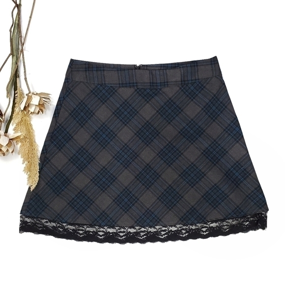 Harve Bernard Dark Grey Blue Plaid Lace Shirt 10 - Picture 4 of 9